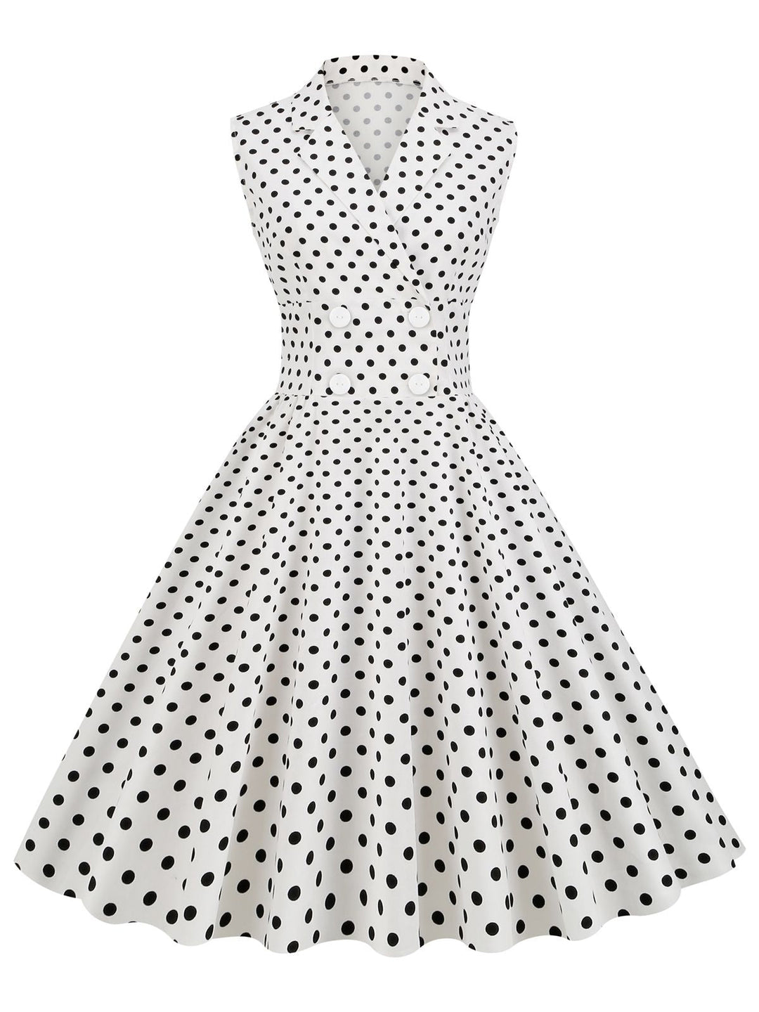 White 1950s Polka Dot Lapel Swing Dress: timeless style reimagined