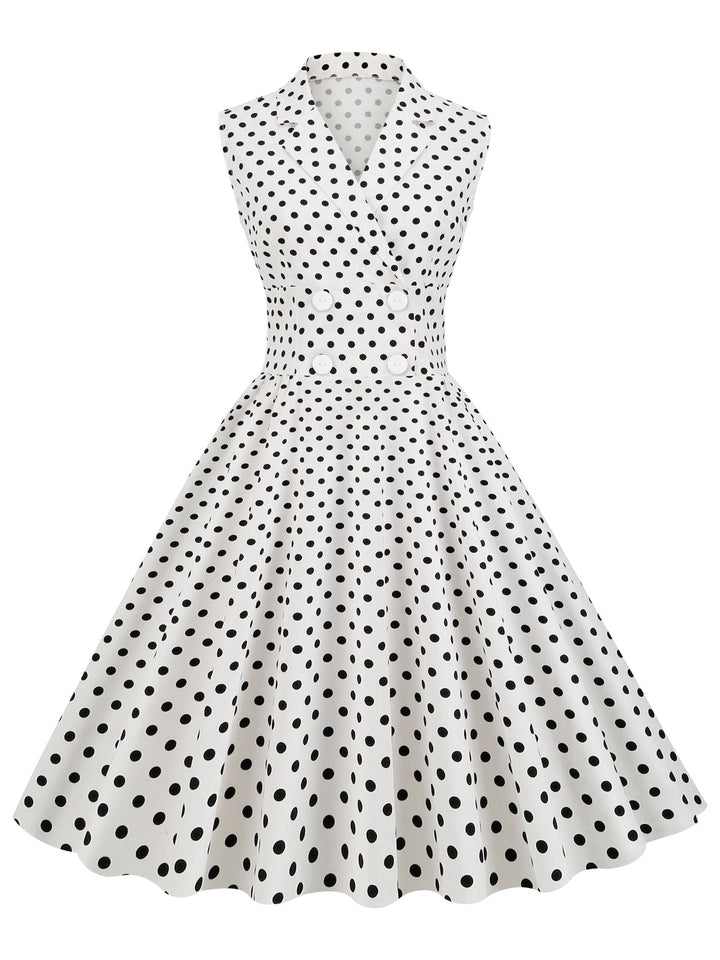 White 1950s Polka Dot Lapel Swing Dress: timeless style reimagined