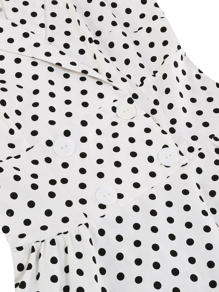 White 1950s Polka Dot Lapel Swing Dress: timeless style reimagined