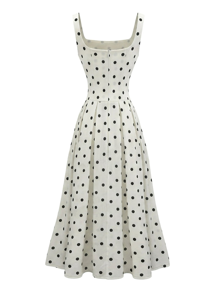 White 1950s Polka Dot Vintage Swing Dress, vintage dress, retro fashion, rockabilly, pin-up fashion - perfect for women who love vintage and retro fashion