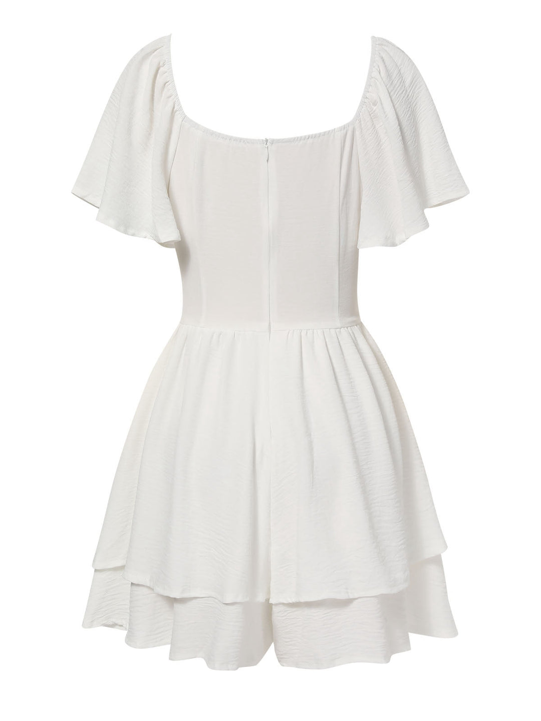 White 1950s Puff Sleeve Layered Hem Romper, vintage romper, retro jumpsuit - perfect for women who love vintage and retro fashion