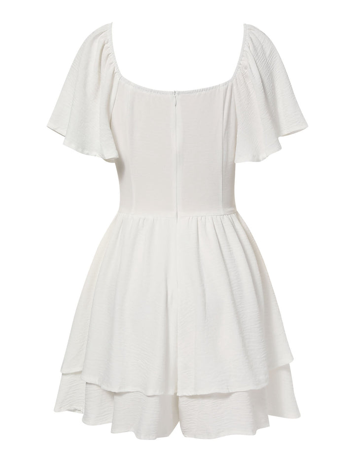 White 1950s Puff Sleeve Layered Hem Romper, vintage romper, retro jumpsuit - perfect for women who love vintage and retro fashion