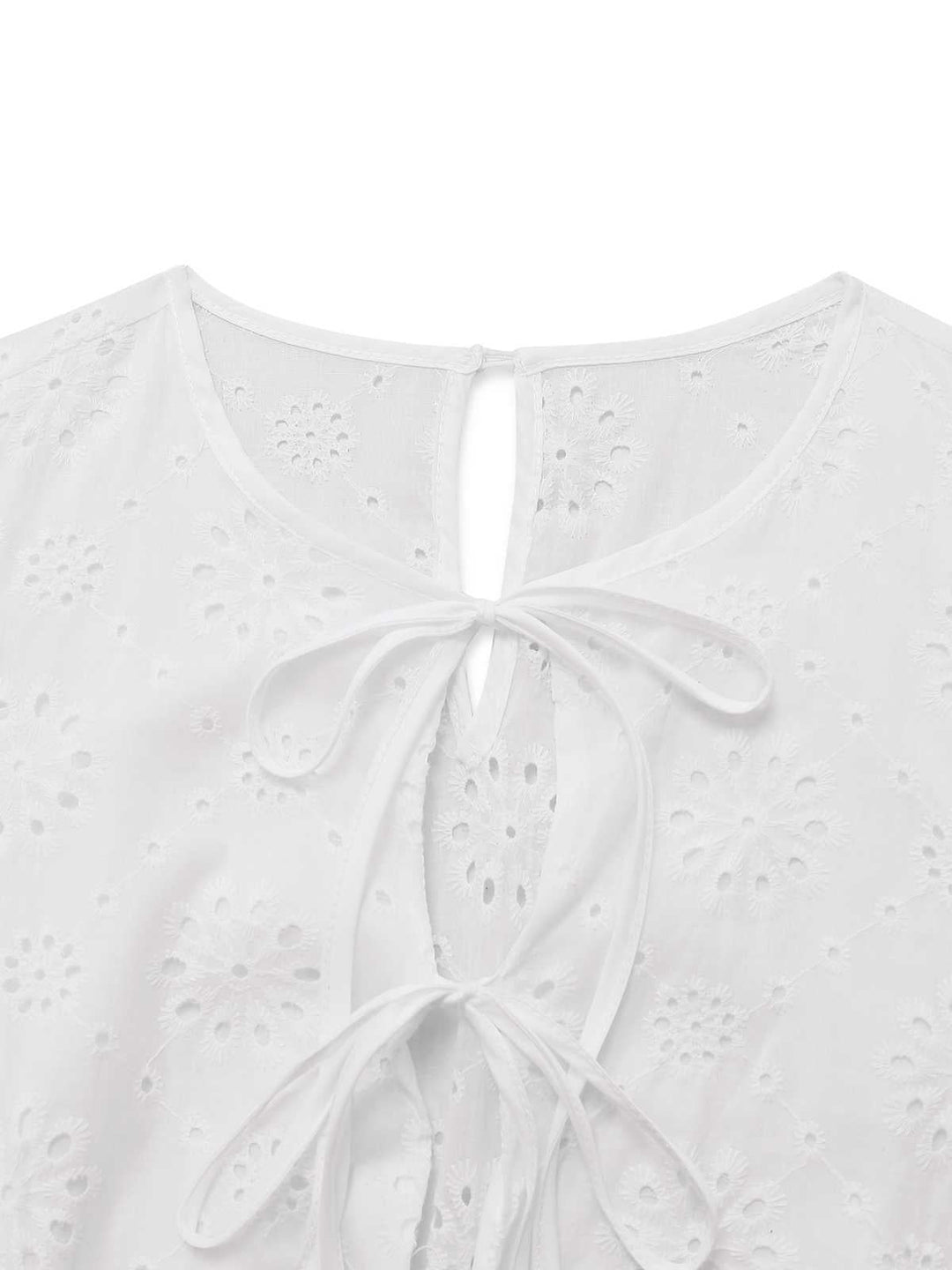 White 1950s Pure Cotton Eyelet Puff Sleeve Top - vintage fashion, retro style, pure white