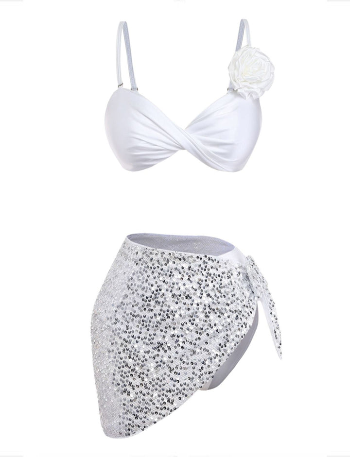 White--Rose-Satin-Finish-Bikini-Set-Cover-Up, vintage, retro, swimwear