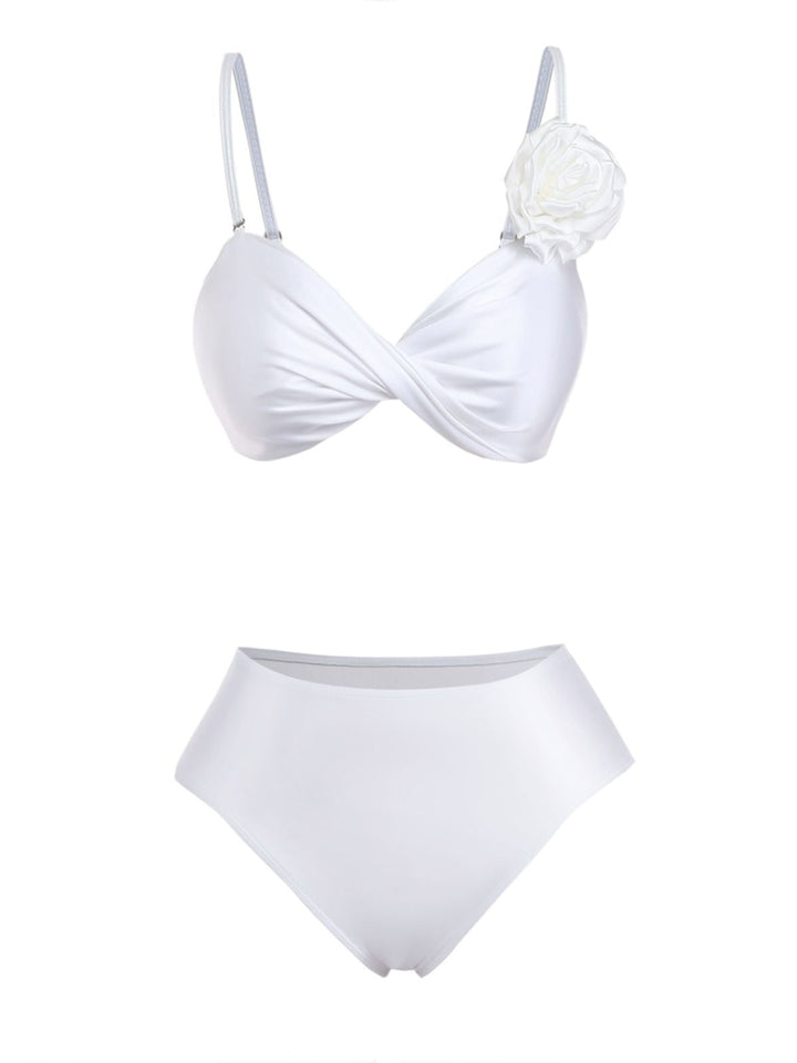 White--Rose-Satin-Finish-Bikini-Set-Cover-Up, vintage, retro, swimwear