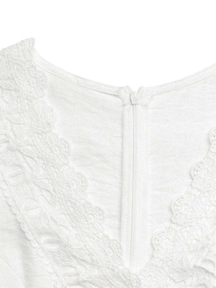 White 1950s Ruffle Sleeve Lace Hollow Jumpsuit, vintage romper, retro jumpsuit - perfect for women who love vintage and retro fashion