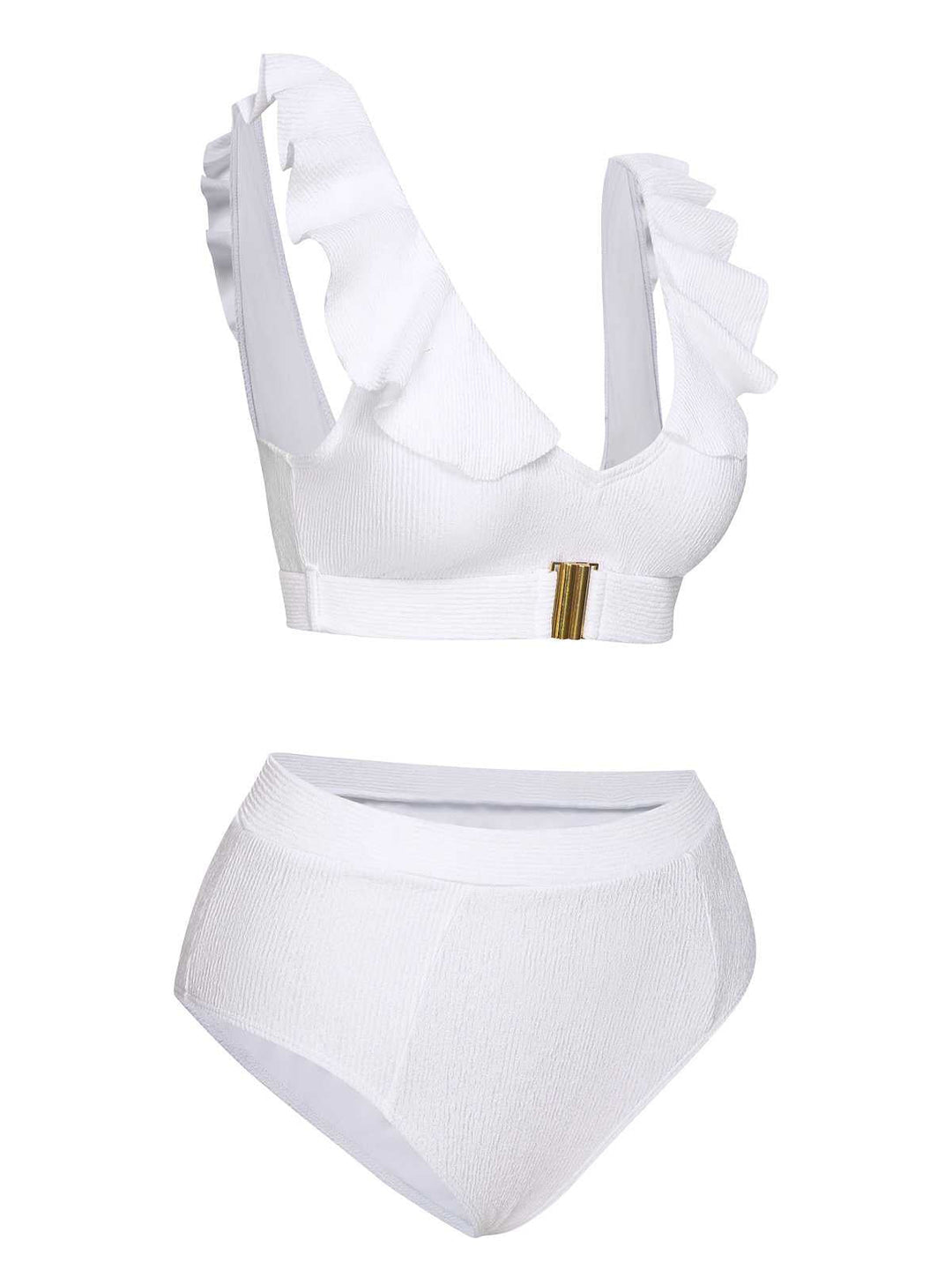 White 1950s Ruffles Solid Swimsuit: 1950s Riviera elegance, reimagined for her