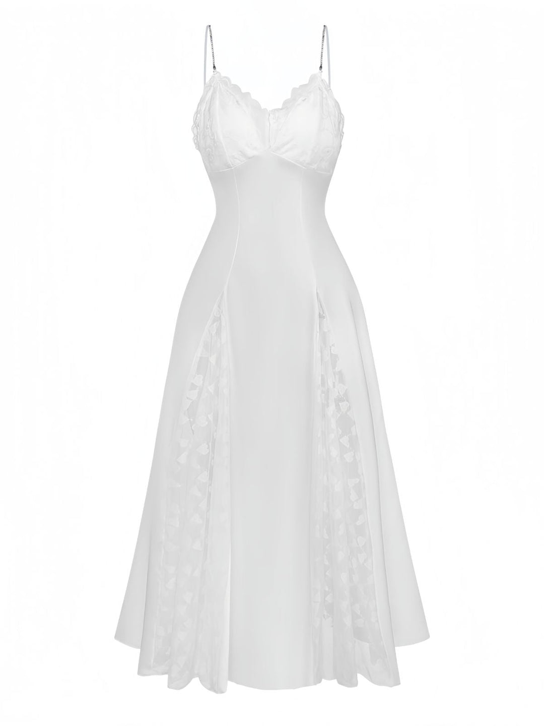 White Satin Lace Rhinestone Split Maxi Nightgown, vintage fashion, retro style - perfect for women who love vintage and retro fashion