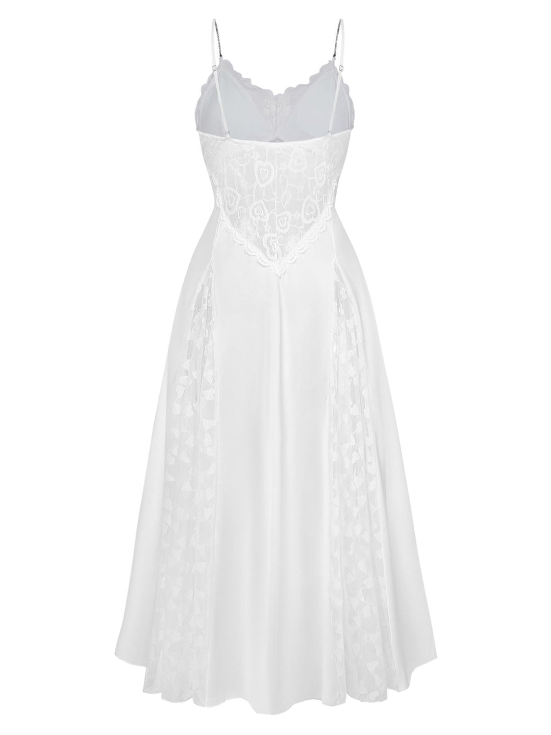White Satin Lace Rhinestone Split Maxi Nightgown, vintage fashion, retro style - perfect for women who love vintage and retro fashion