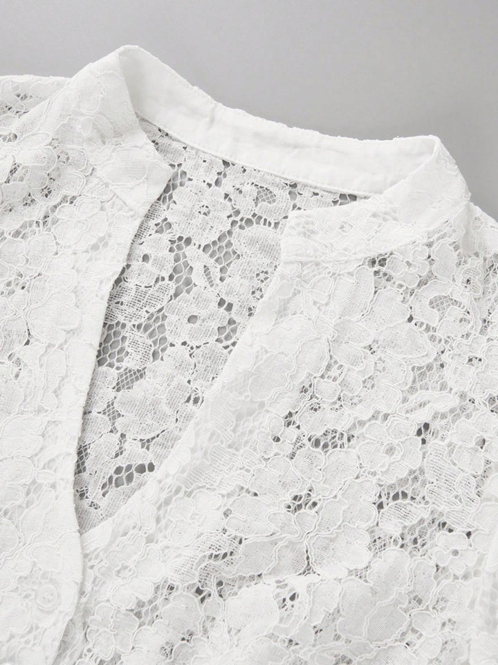 White 1950s Sheer Floral Lace Keyhole Cropped Top, vintage top, retro blouse - perfect for women who love vintage and retro fashion