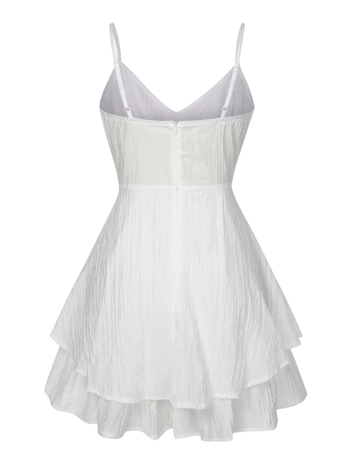 White 1950s Solid Spaghetti Straps Skirt Romper, vintage skirt, retro style - perfect for women who love vintage and retro fashion