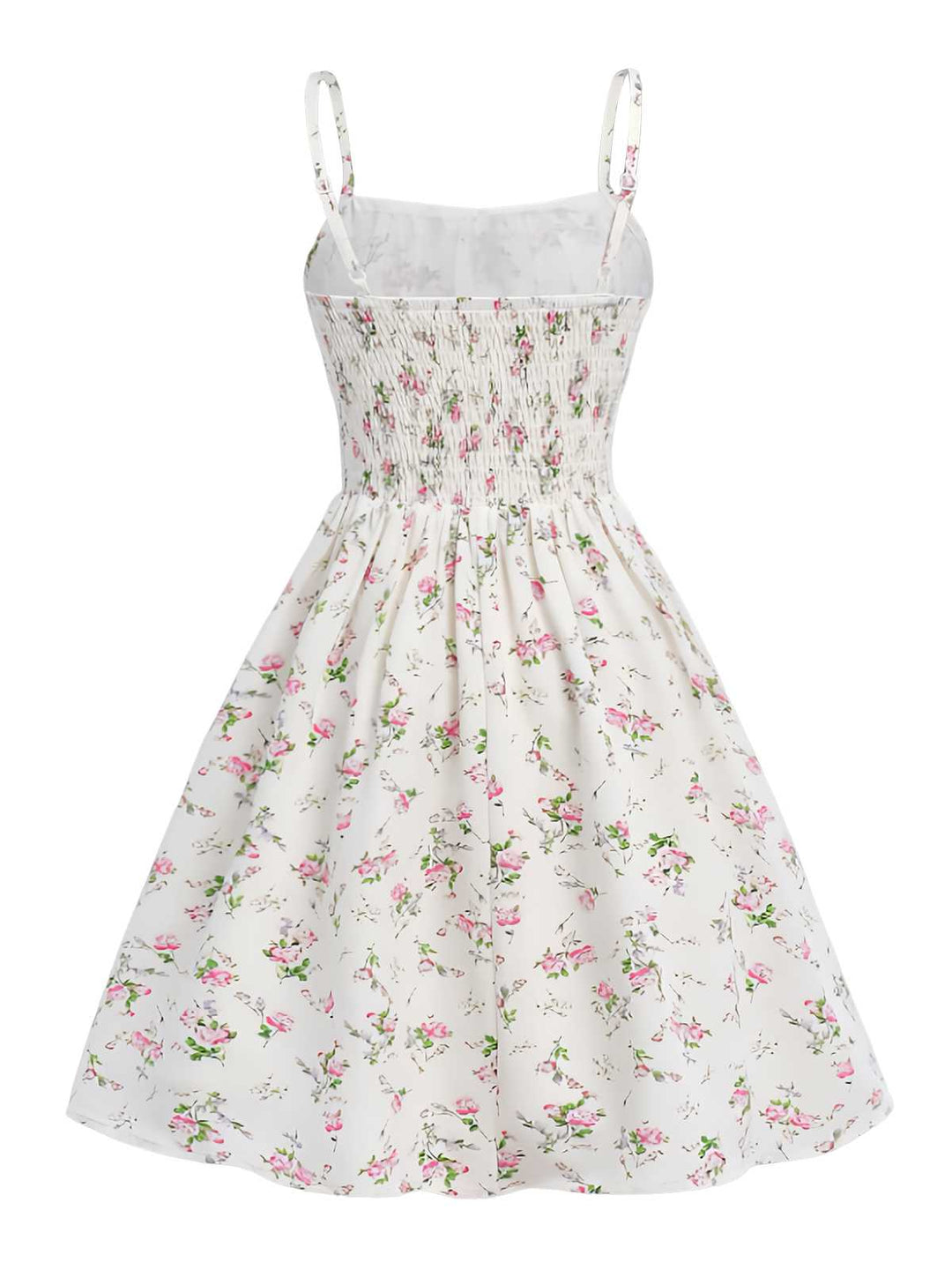 White 1950s Spaghetti Strap Floral A-Line Dress: where 1950s romance meets her modern spirit