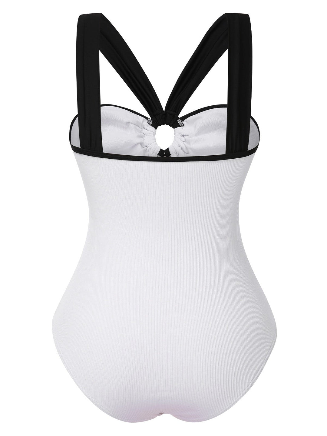 White 1950s Waist Cutout Colorblock One-Piece Swimsuit, vintage swimsuit, pin-up swimwear - perfect for women who love vintage and retro fashion