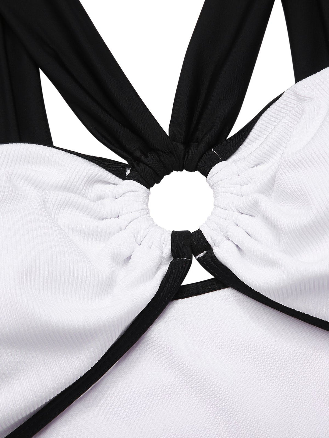 White 1950s Waist Cutout Colorblock One-Piece Swimsuit, vintage swimsuit, pin-up swimwear - perfect for women who love vintage and retro fashion