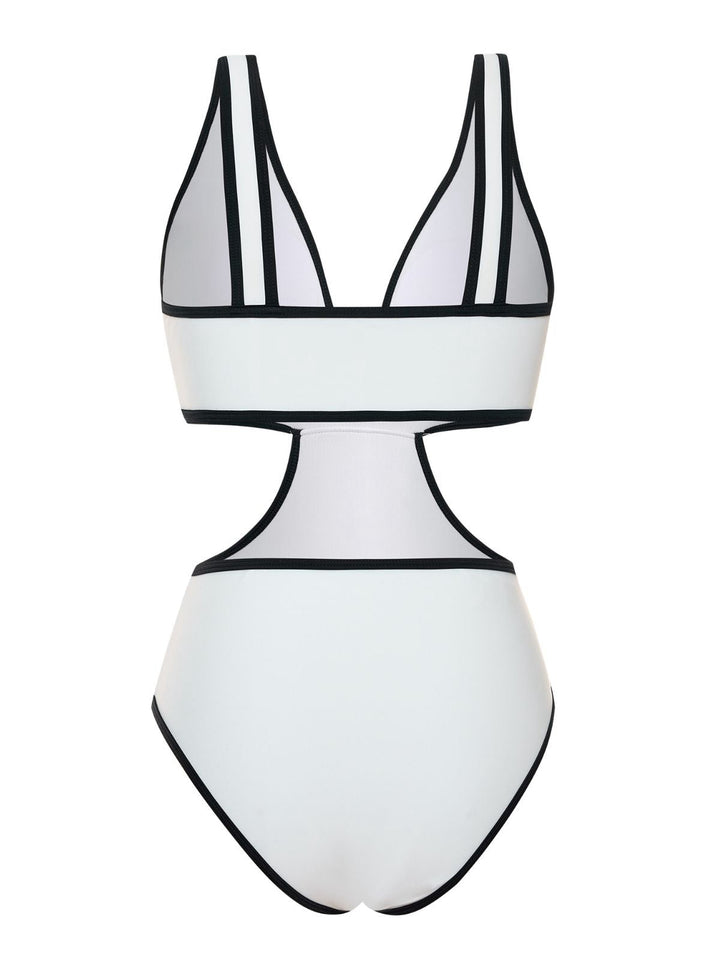 White 1950s Waist Hollow Binding Bow Swimsuit: 1950s Riviera elegance, reimagined for her