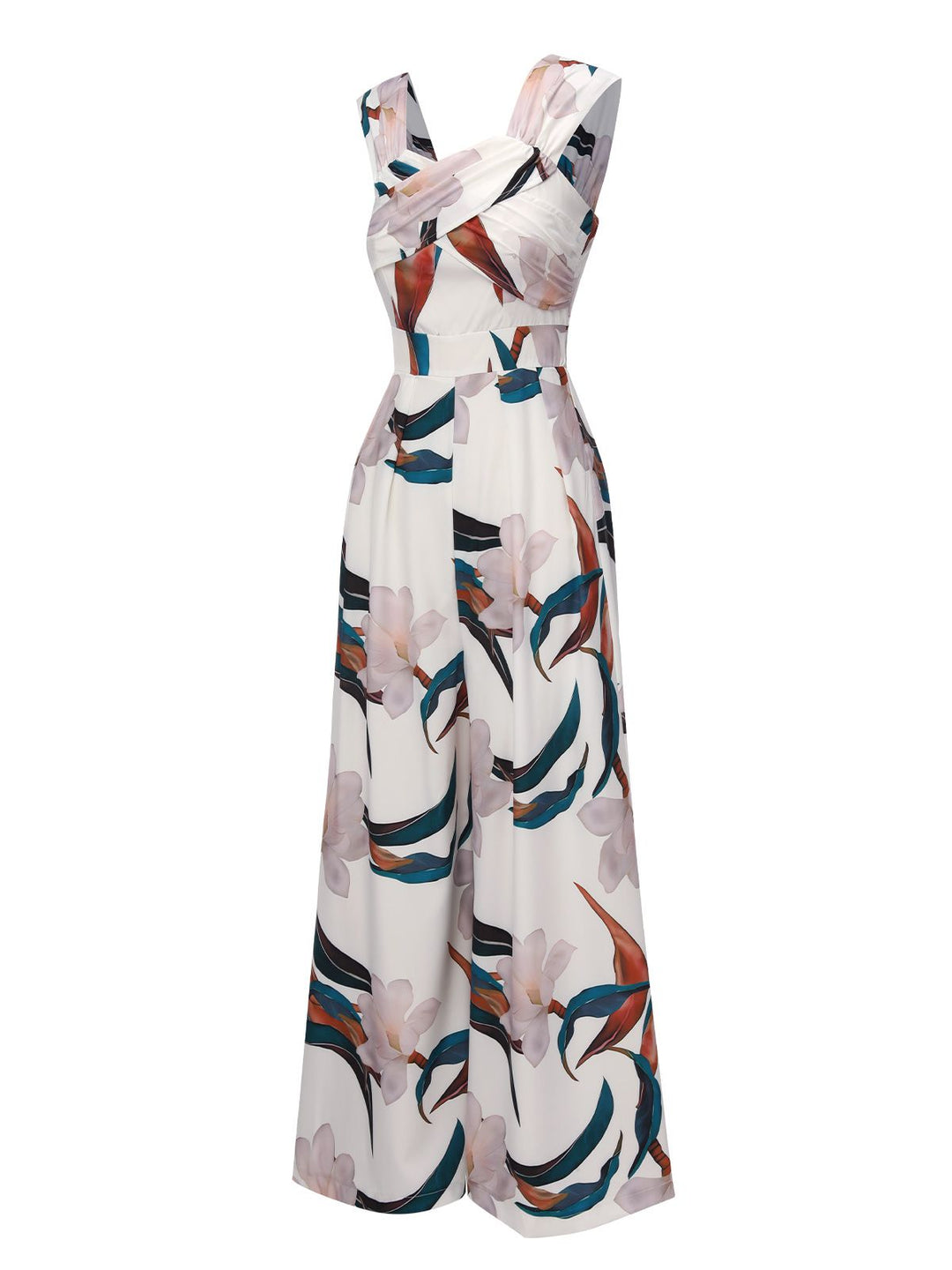 White 1960s Floral Square Neck Jumpsuit, vintage romper, retro jumpsuit - perfect for women who love vintage and retro fashion