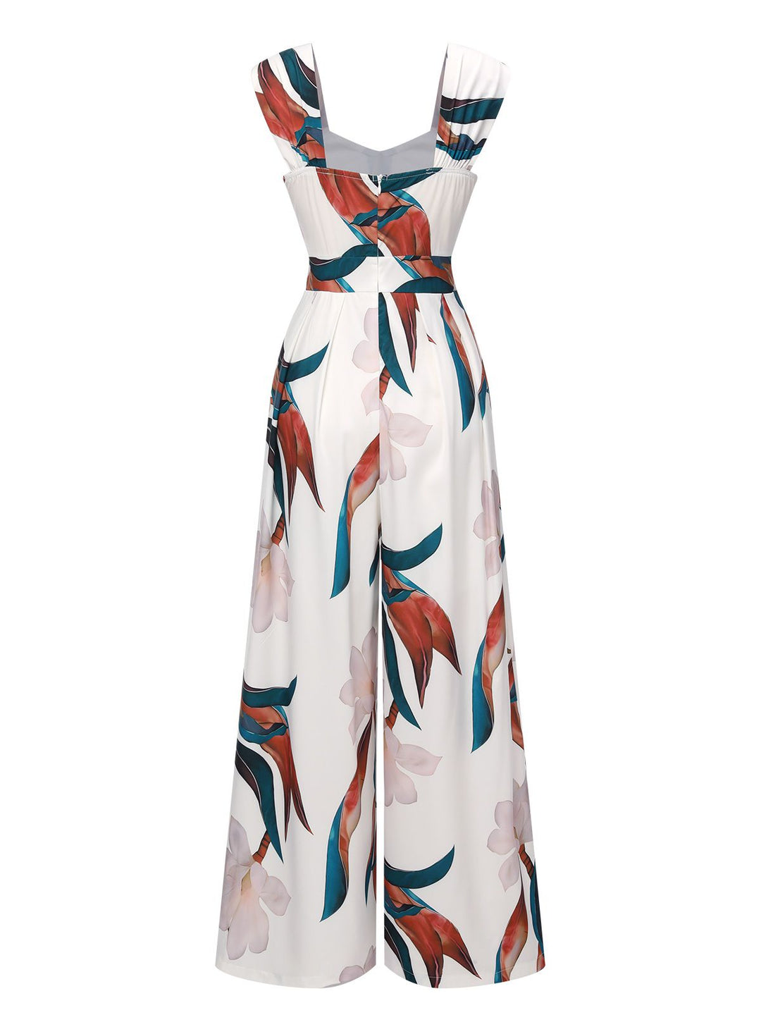 White 1960s Floral Square Neck Jumpsuit, vintage romper, retro jumpsuit - perfect for women who love vintage and retro fashion