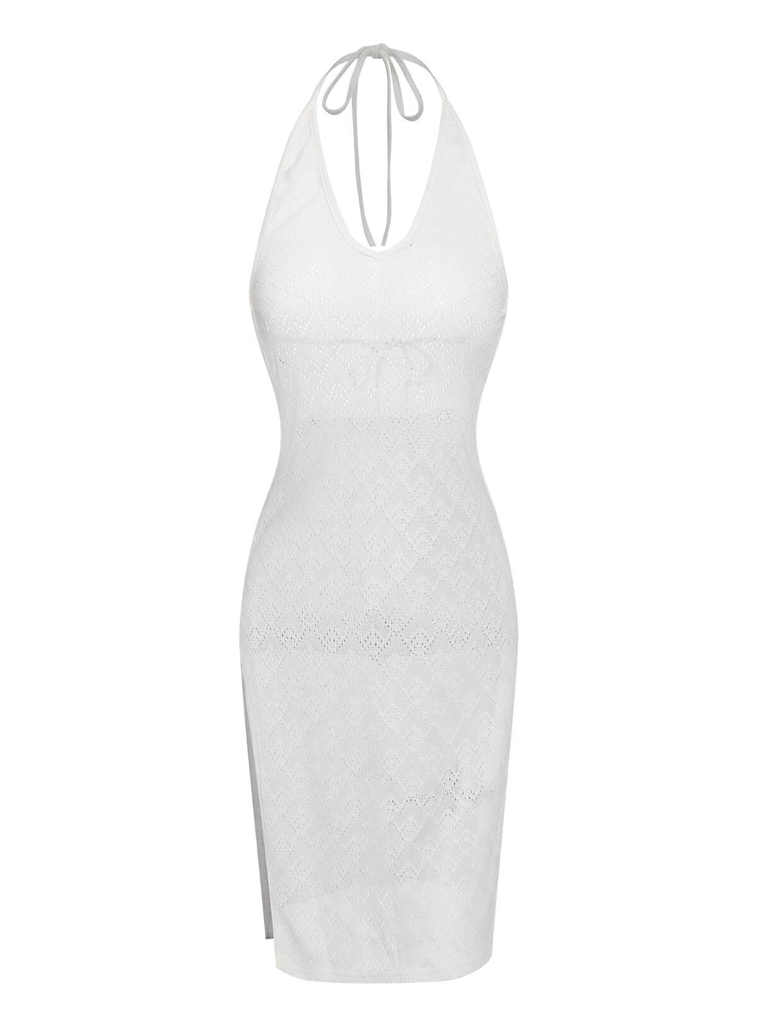 White 1960s Knitted Halter Dress Cover-Up, vintage dress, retro fashion - perfect for women who love vintage and retro fashion