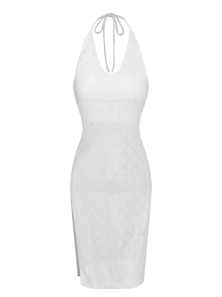 White 1960s Knitted Halter Dress Cover-Up, vintage dress, retro fashion - perfect for women who love vintage and retro fashion