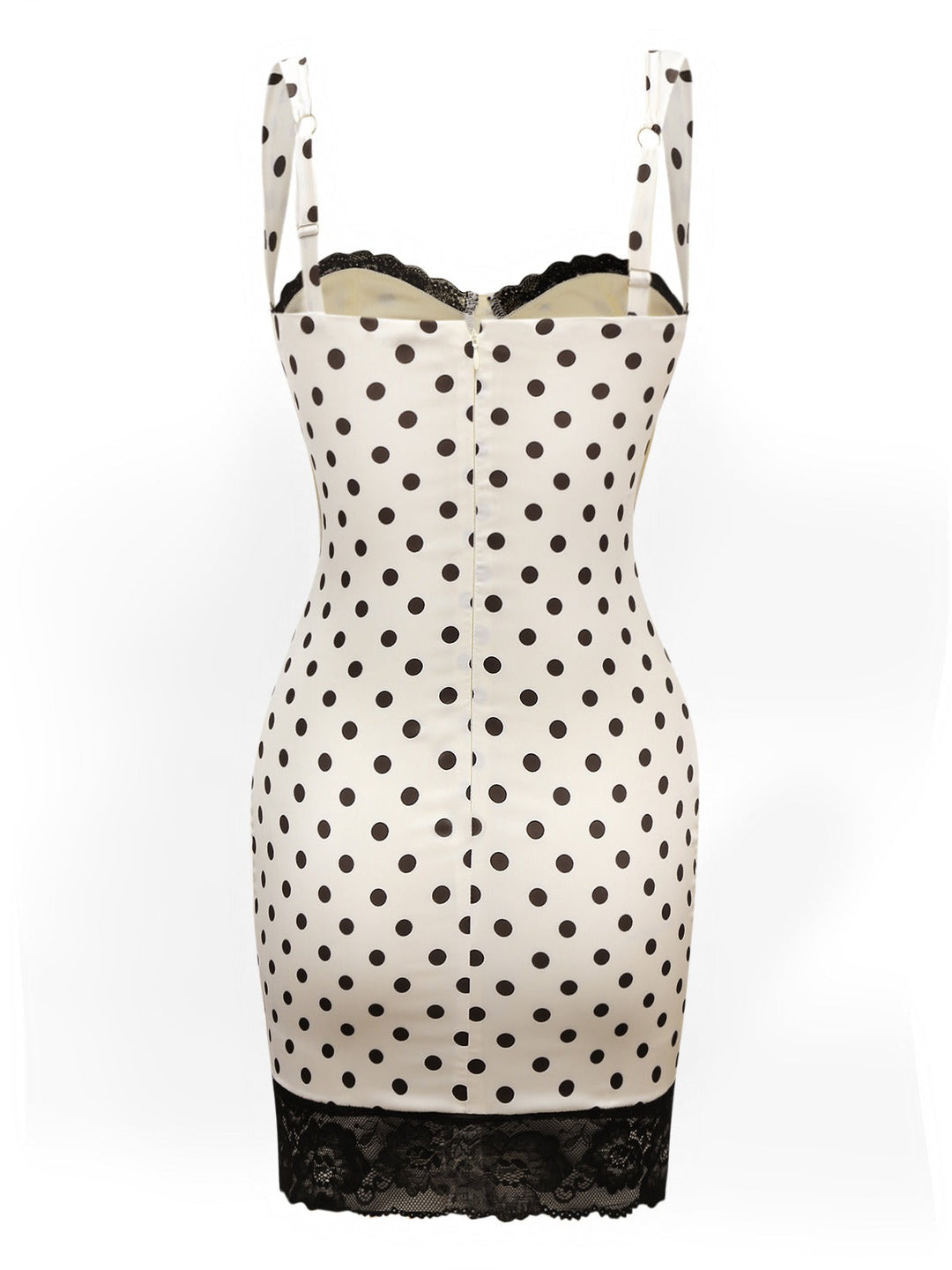 White 1960s Polka Dots Lace Patchwork Bodycon Dress: where 1960s romance meets her modern spirit