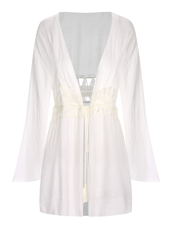 White 1960s Solid Hollow Waist Cover Up, bohemian cover up, beach wear - perfect for women who love vintage and retro fashion