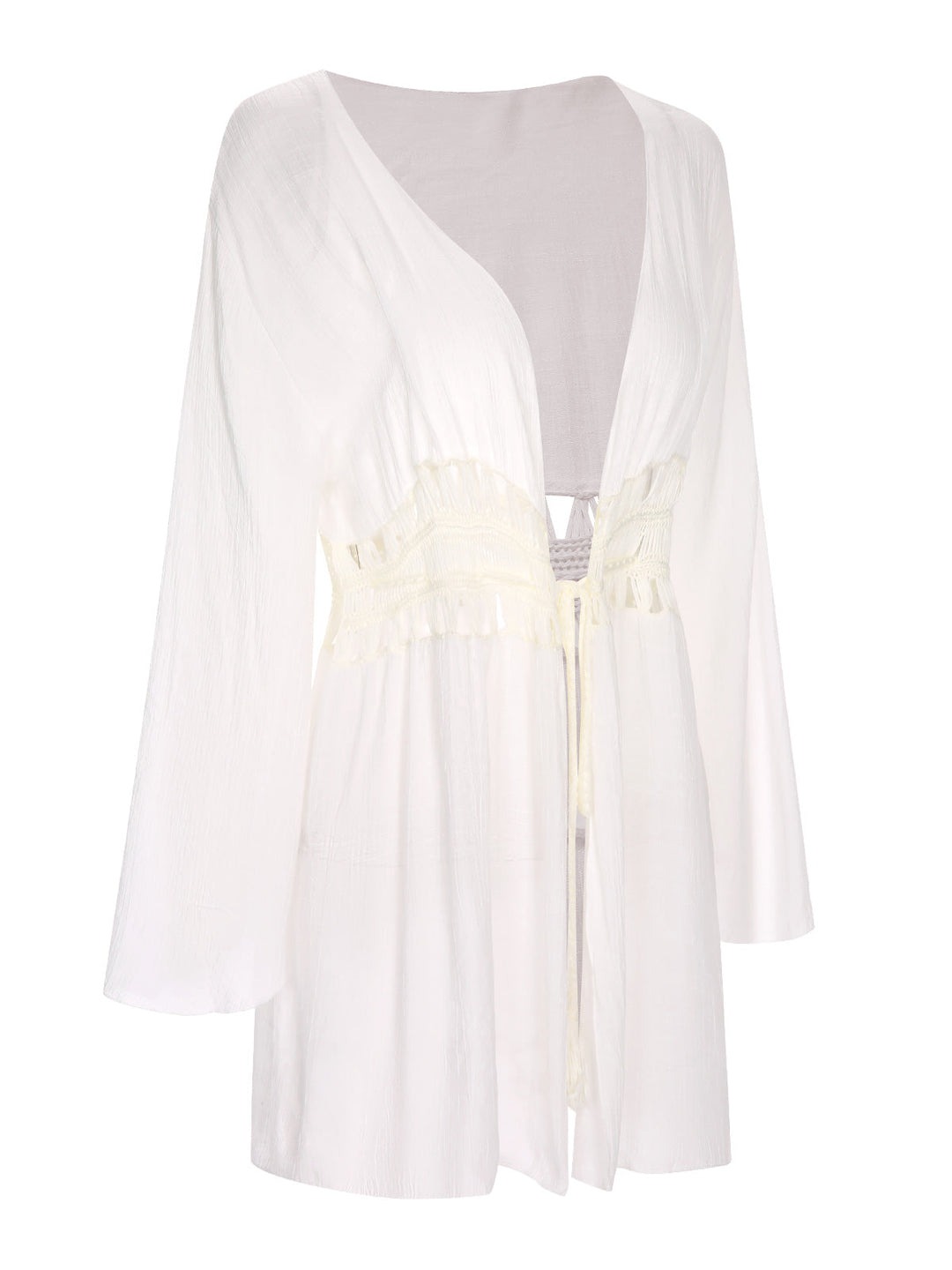 White 1960s Solid Hollow Waist Cover Up, bohemian cover up, beach wear - perfect for women who love vintage and retro fashion