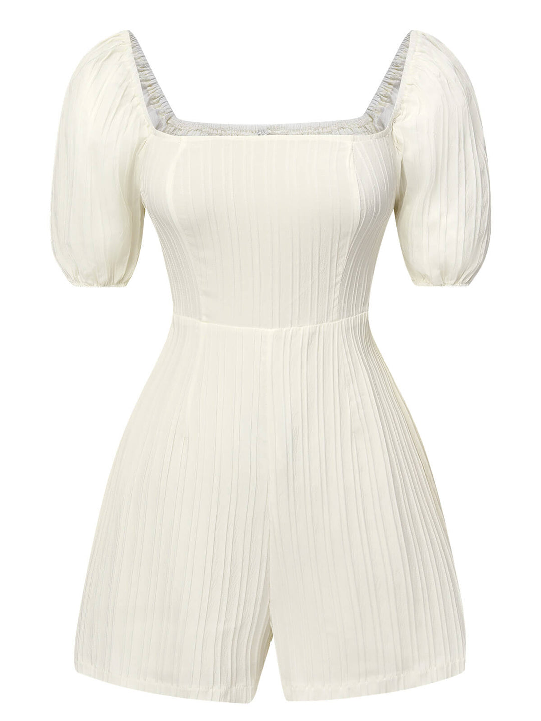 White 1960s Solid Puff Square Neck Romper, vintage romper, retro jumpsuit - perfect for women who love vintage and retro fashion