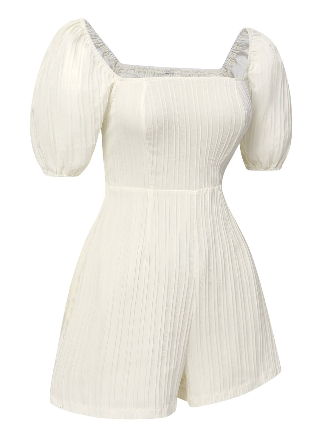 White 1960s Solid Puff Square Neck Romper, vintage romper, retro jumpsuit - perfect for women who love vintage and retro fashion