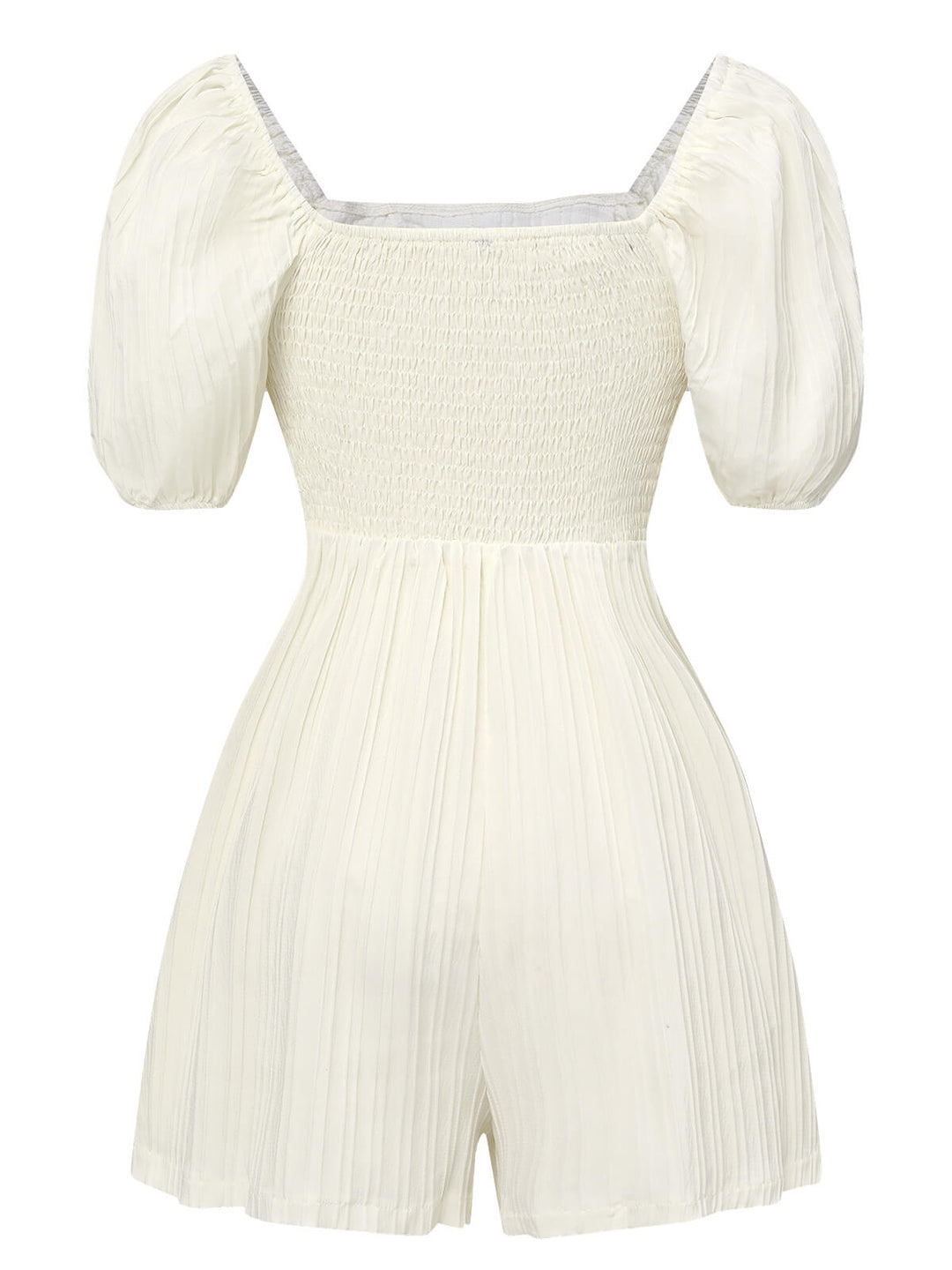 White 1960s Solid Puff Square Neck Romper, vintage romper, retro jumpsuit - perfect for women who love vintage and retro fashion