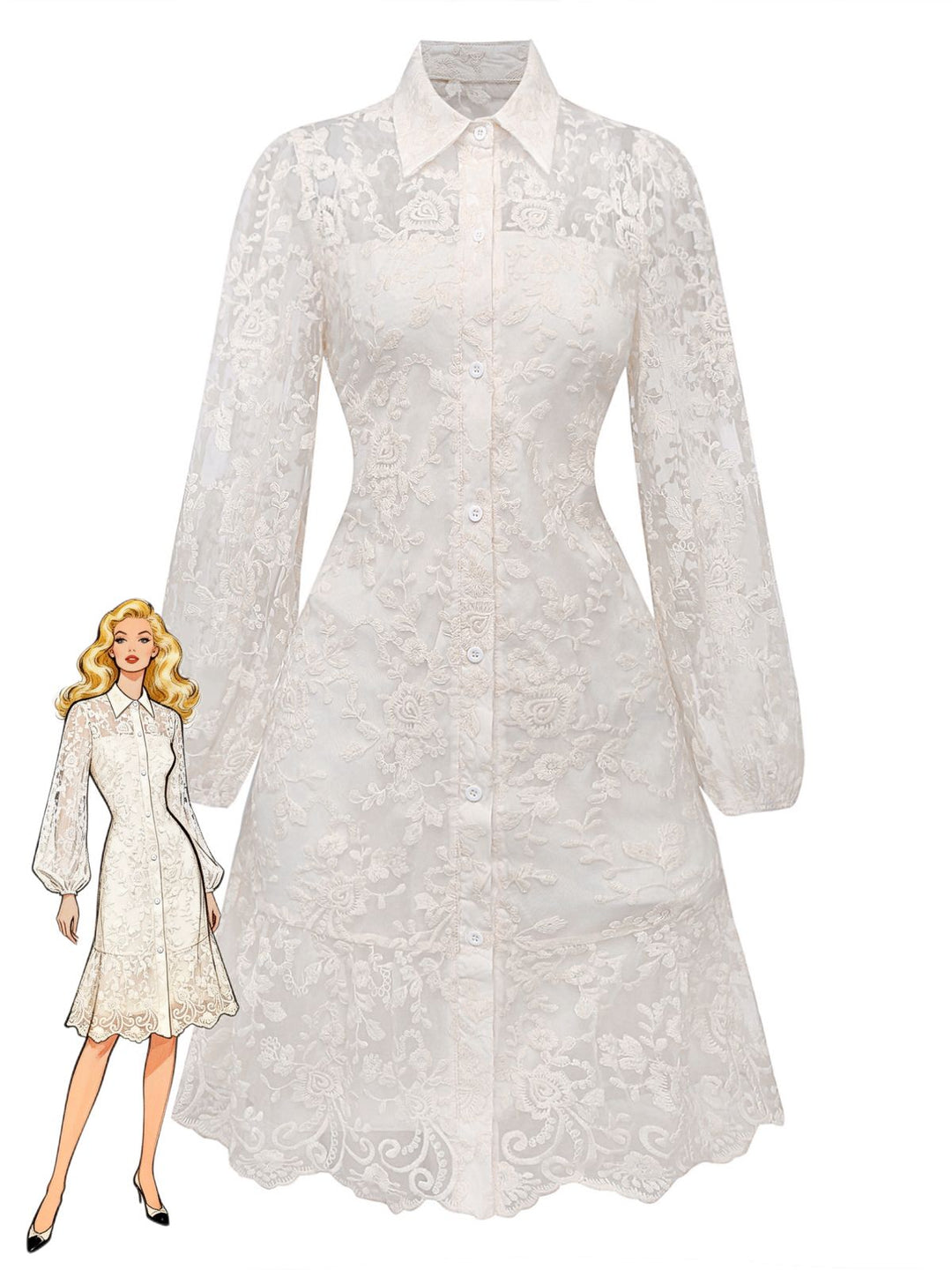 White 1960s Solid Pure Cotton Lace Dress - vintage dress, retro fashion, pure white