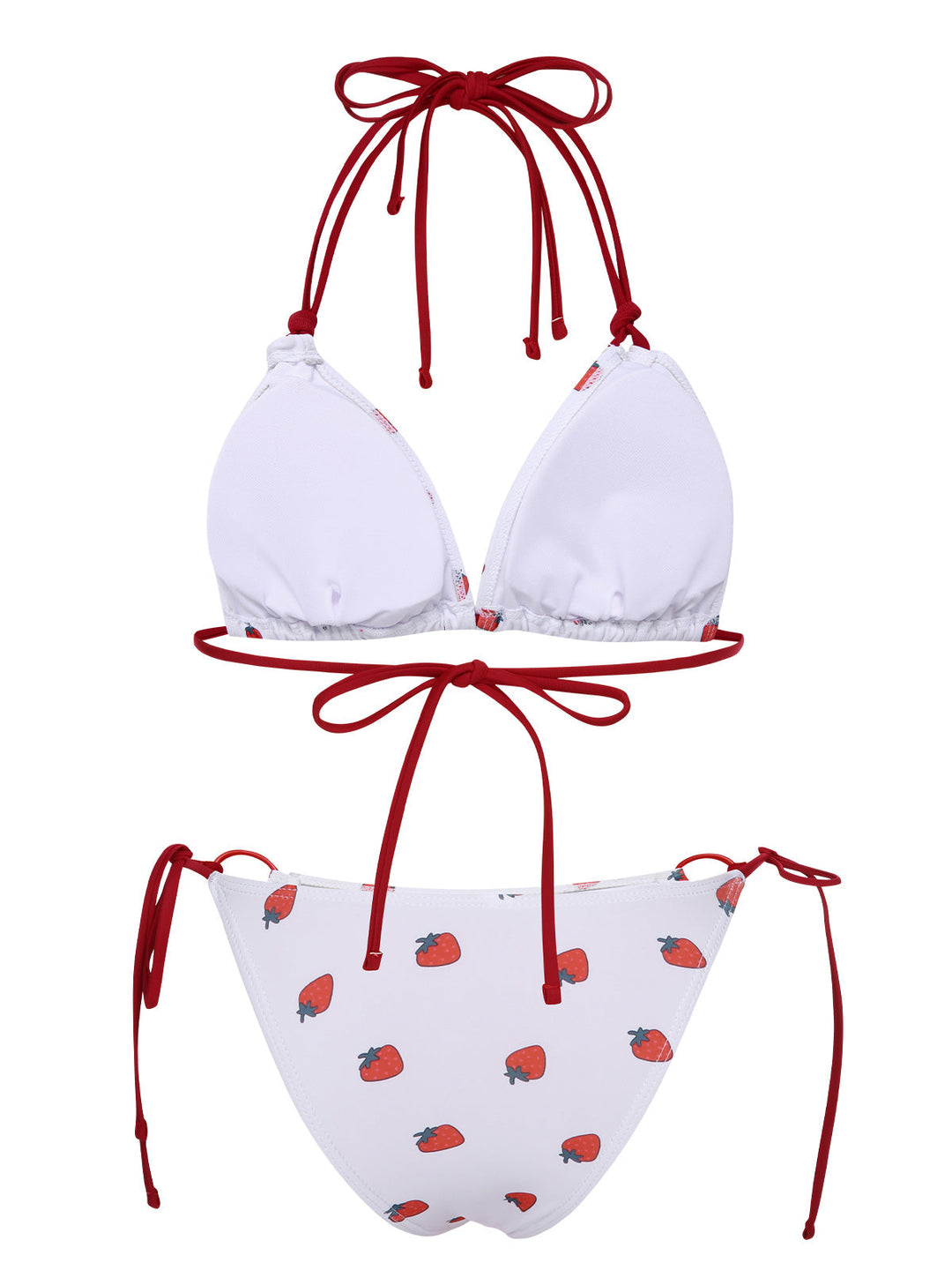 White 1960s Strawberry Lace-Up Halter Bikini Set, vintage swimsuit, pin-up swimwear - perfect for women who love vintage and retro fashion