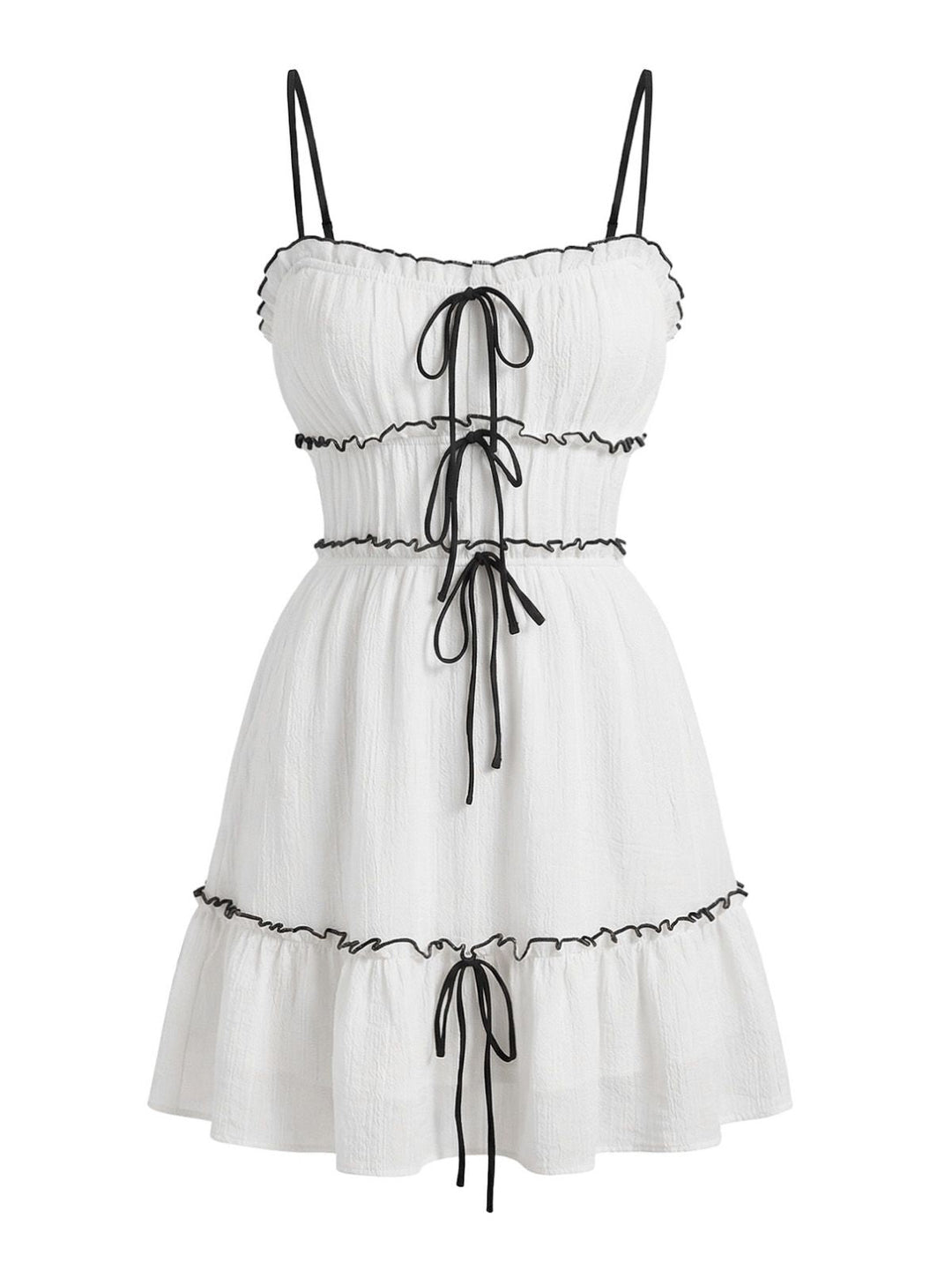 White 1960s Textured Ruffled Spaghetti Strap Mini Dress, vintage dress, retro fashion - perfect for women who love vintage and retro fashion