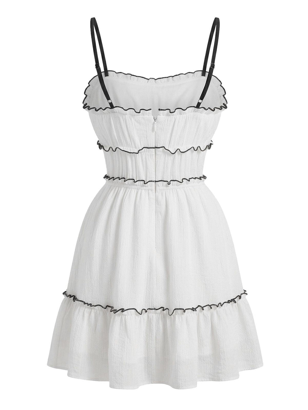 White 1960s Textured Ruffled Spaghetti Strap Mini Dress, vintage dress, retro fashion - perfect for women who love vintage and retro fashion