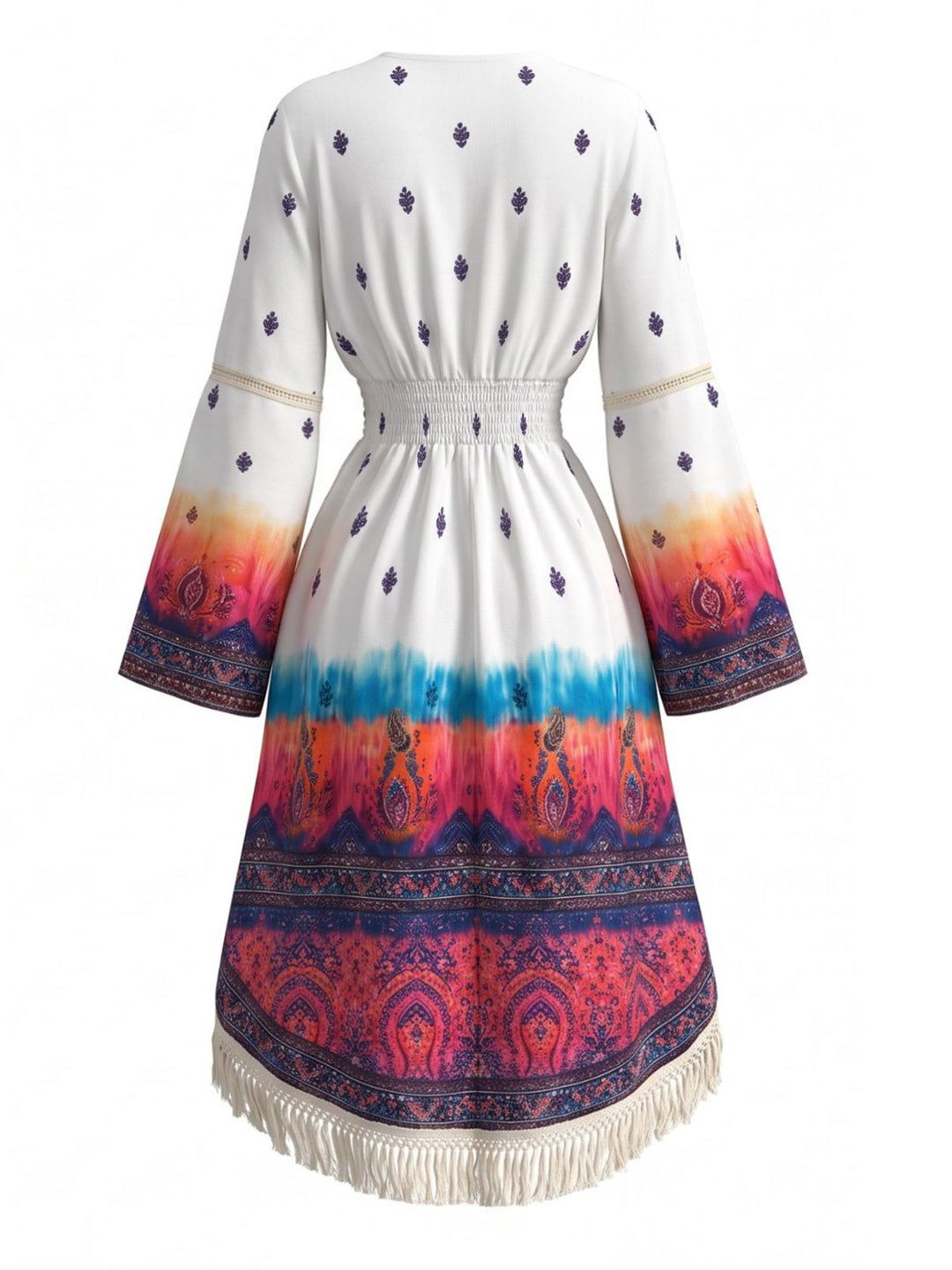 White 1970s Floral V Neck Dress 3