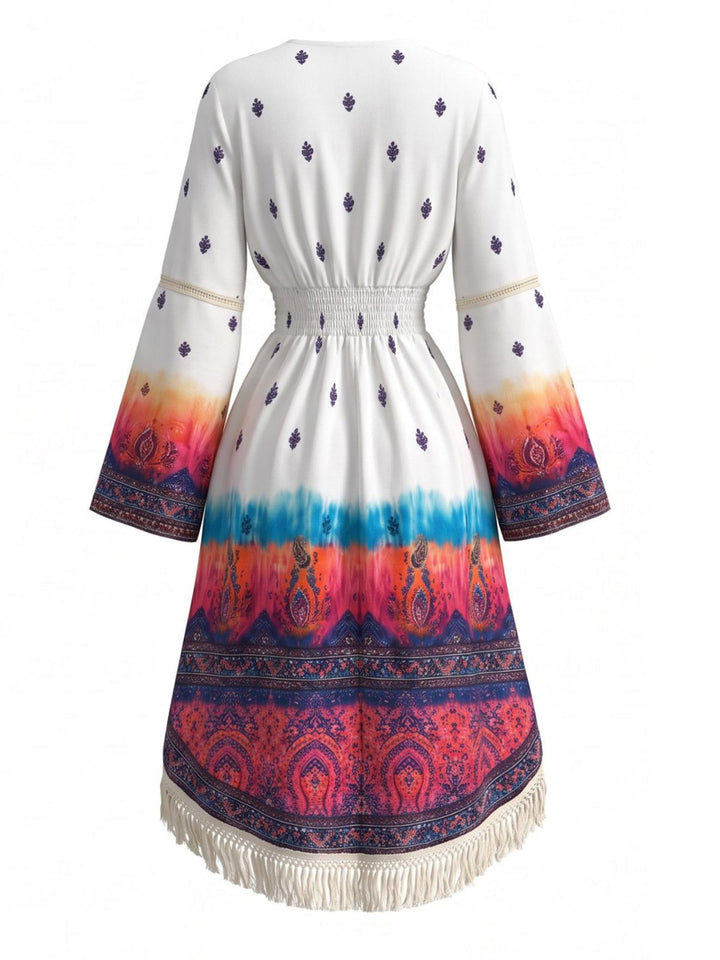 White 1970s Floral V Neck Dress 3