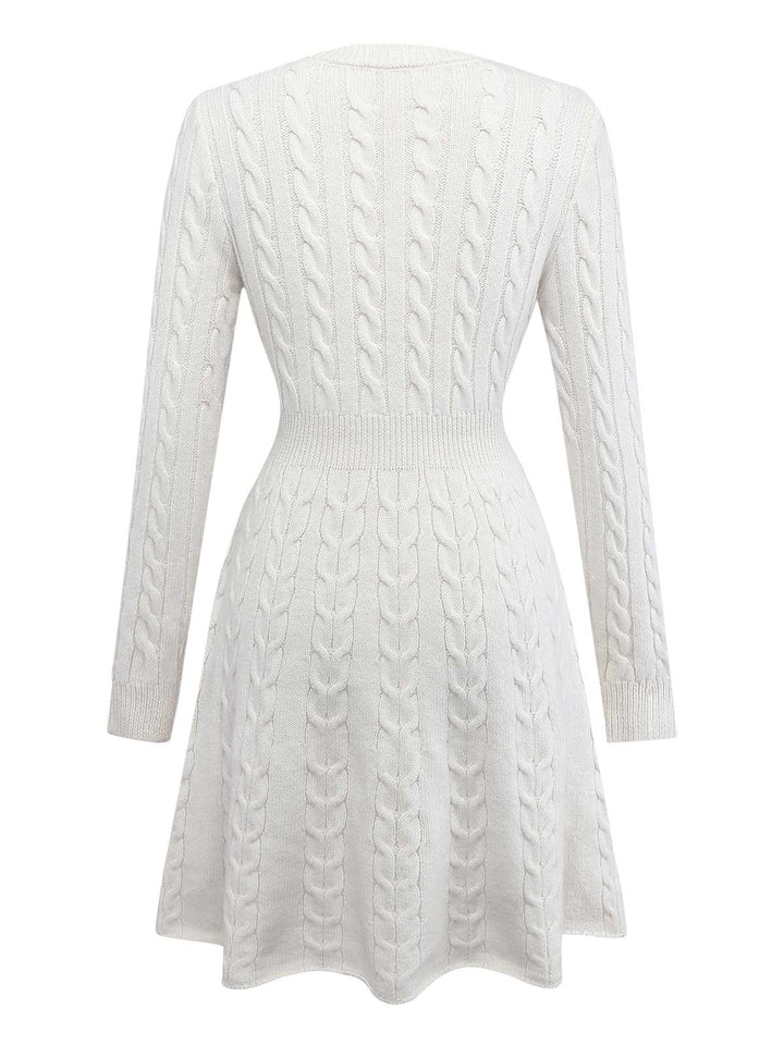 White 1970s Bow Decor Knit Sweater Dress - vintage dress, retro fashion, pure white