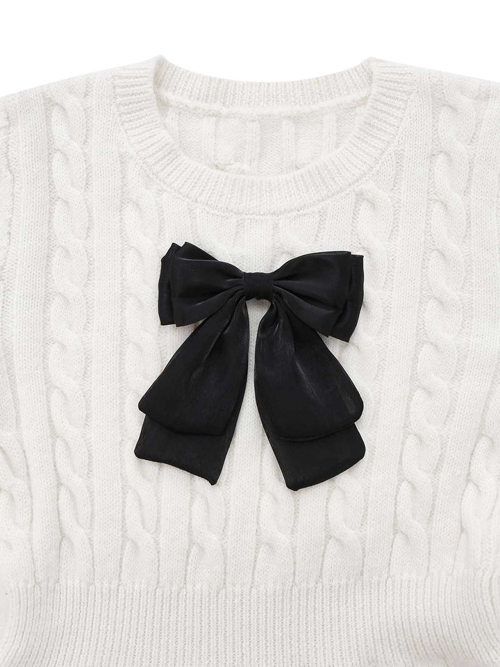 White 1970s Bow Decor Knit Sweater Dress - vintage dress, retro fashion, pure white