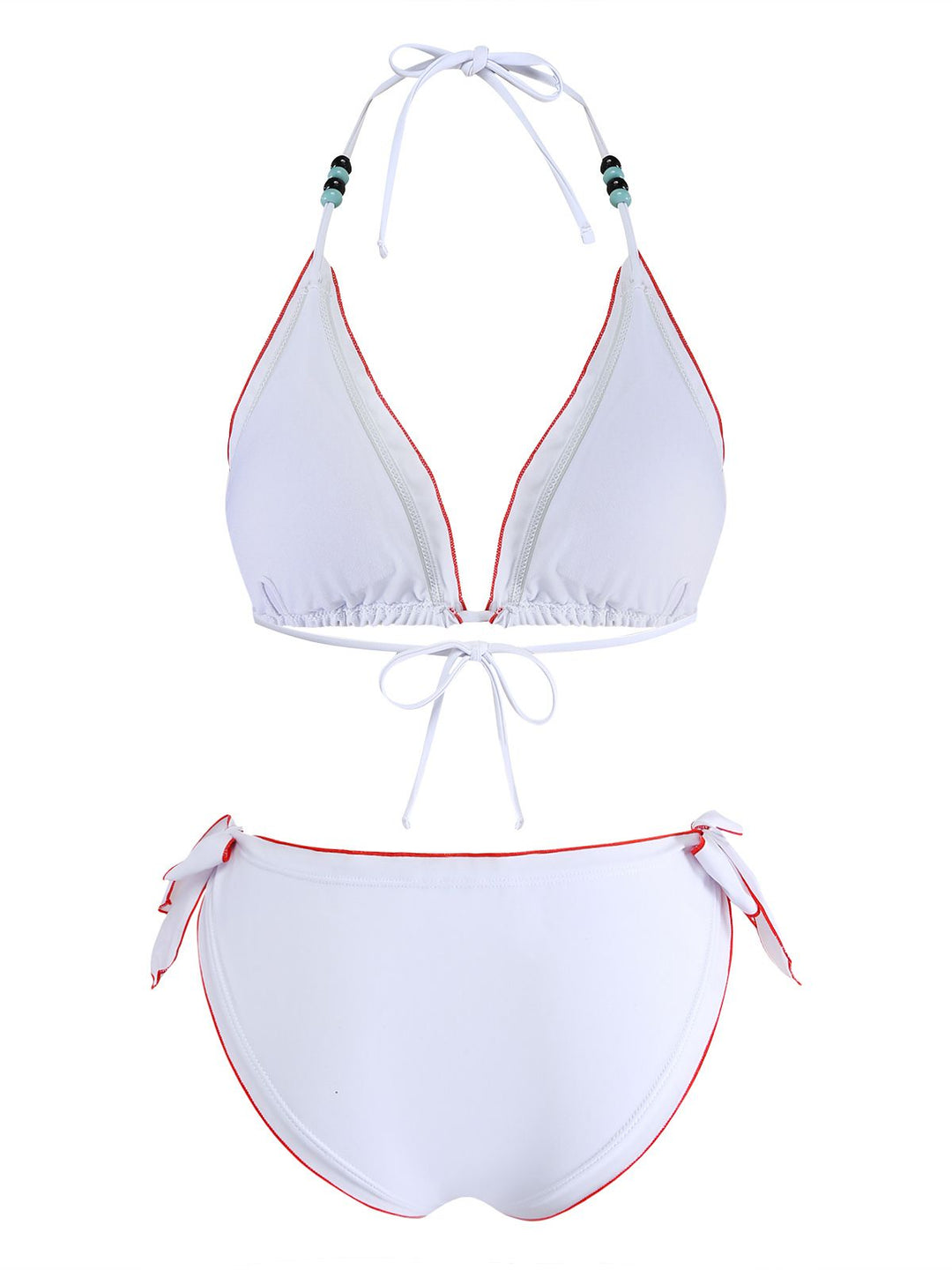 White 1970s Cherry Print Tie-Halter Bikini Set - vintage fashion, retro style, pure white