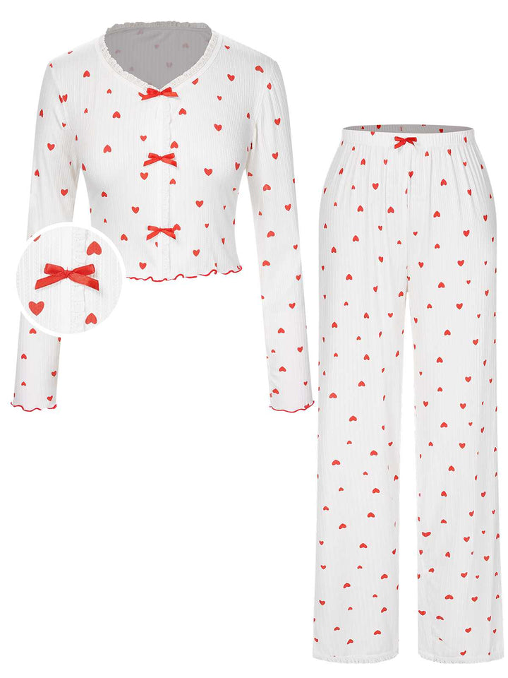 She finds her story in this White Curled Heart Bow Long Sleeve Pajamas