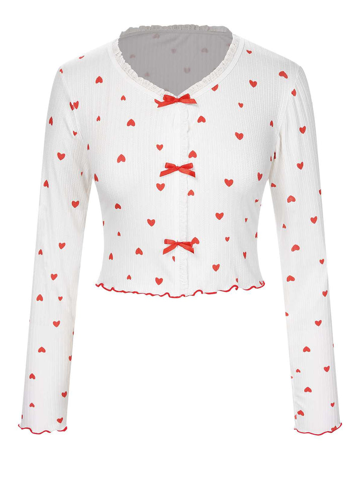 White Curled Heart Bow Long Sleeve Pajamas: timeless elegance she makes her own