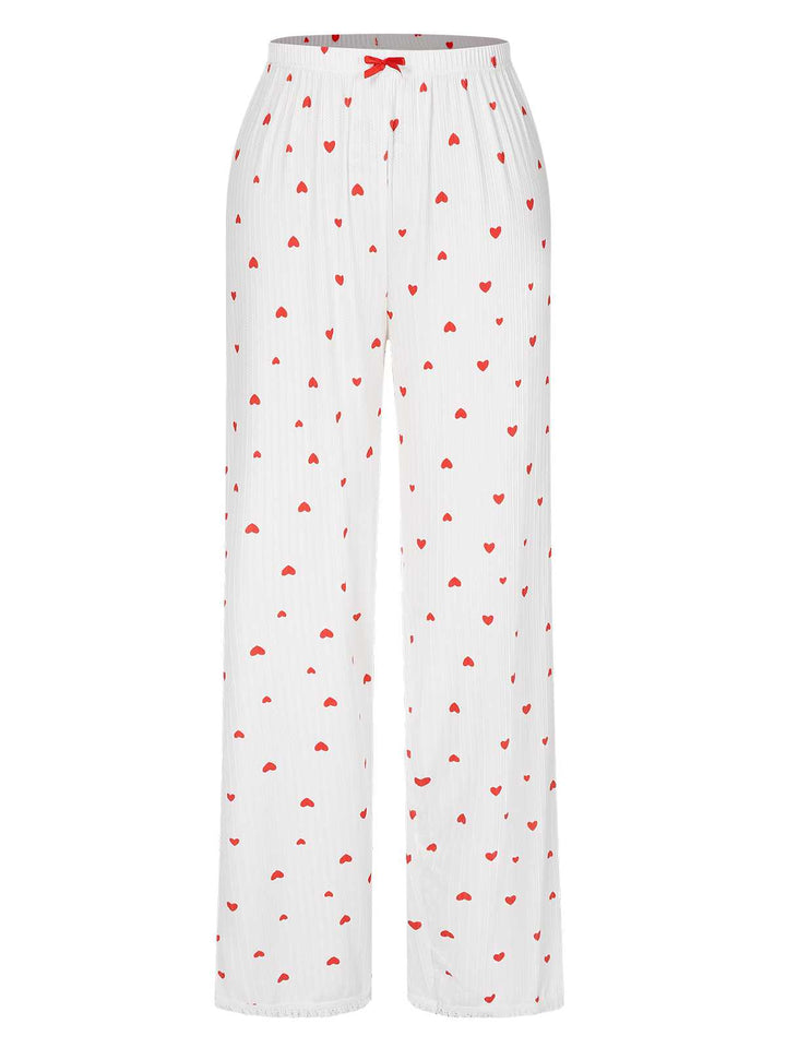White Curled Heart Bow Long Sleeve Pajamas — vintage charm for her modern wardrobe