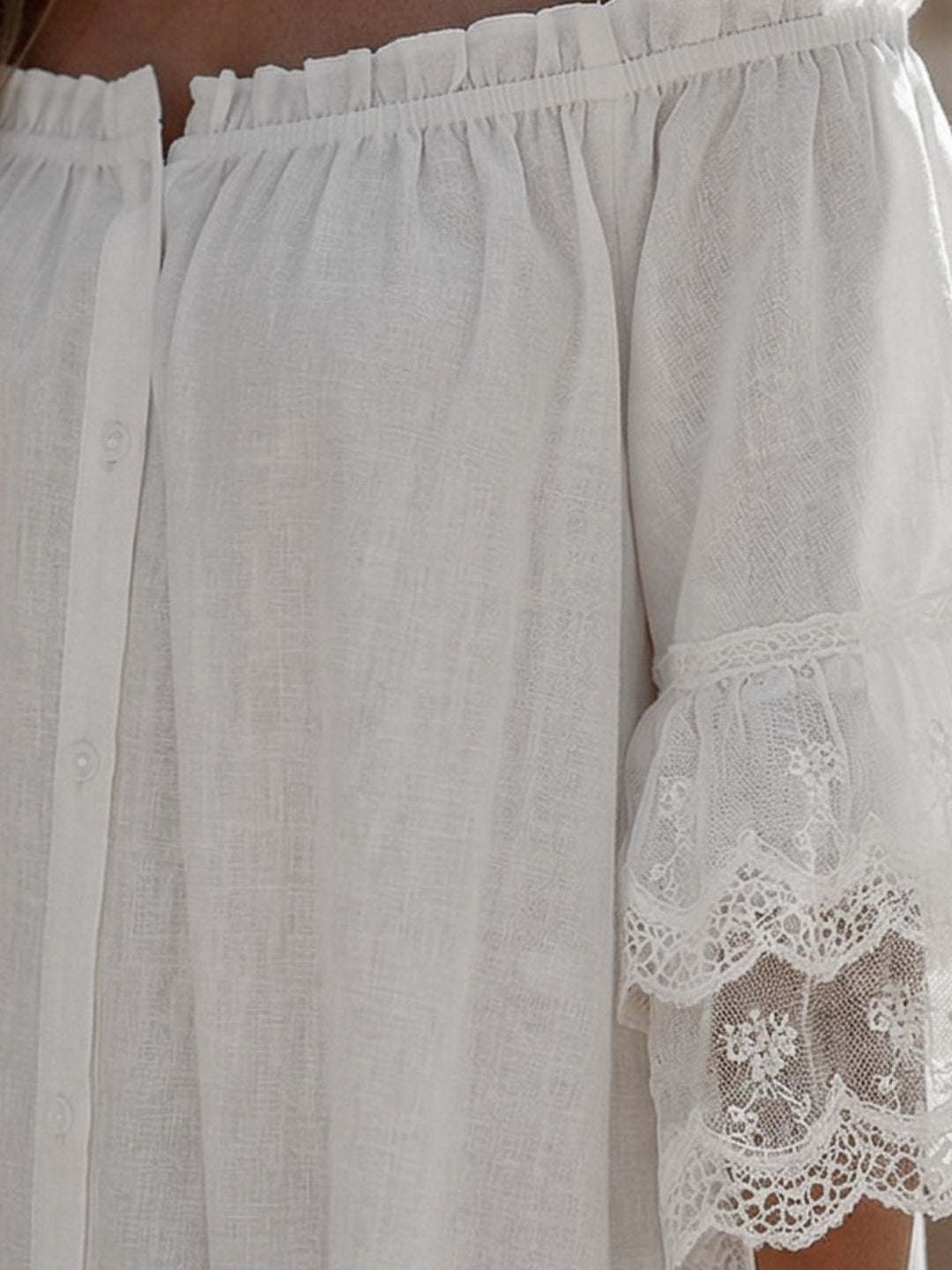 White 1970s Off-Shoulder Lace Tiered Boho Dress - vintage dress, retro fashion, elegant red