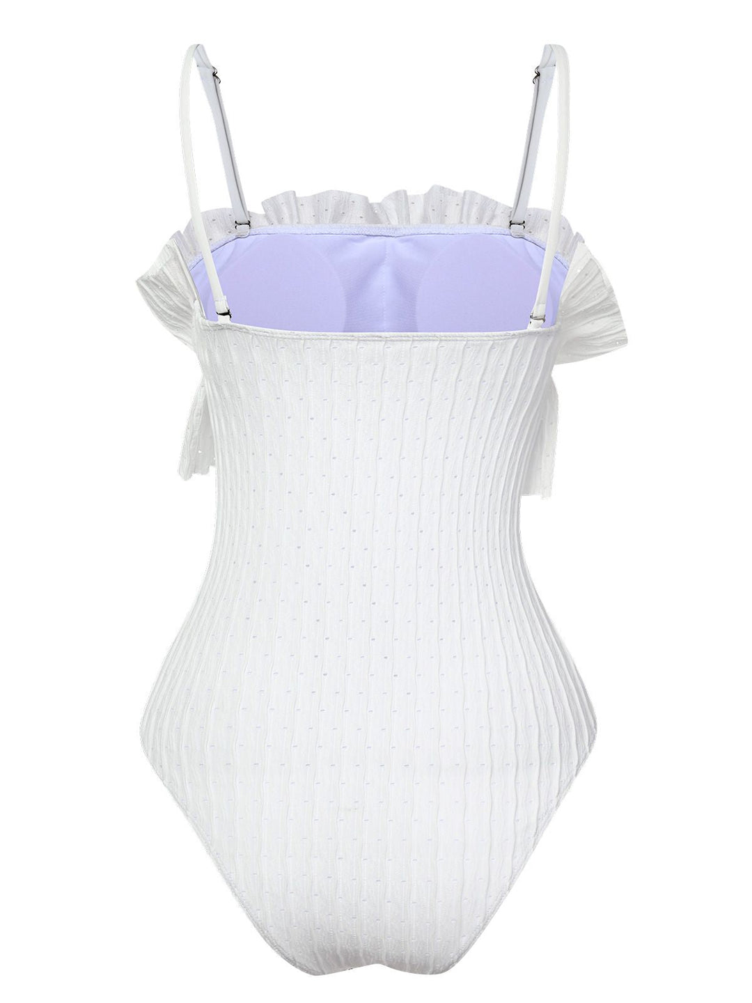 White 1970s Solid Ruffles Bandeau Swimsuit, vintage swimsuit, pin-up swimwear - perfect for women who love vintage and retro fashion