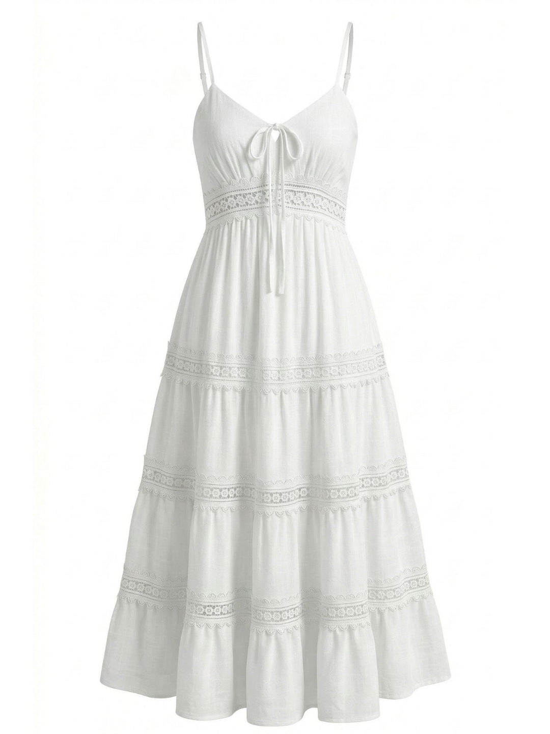 White 1970s Spaghetti Strap Boho Lace Tiered Dress: beautiful vintage dress, retro fashion, elegant style with timeless appeal