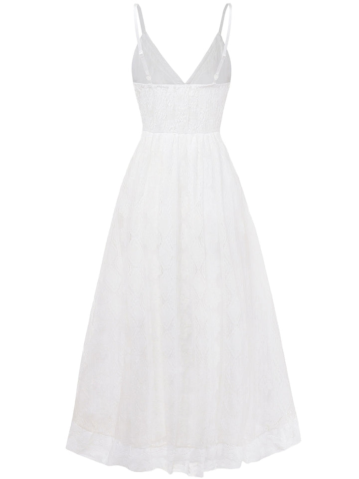 White 1970s V-Neck Boho Lace Maxi Dress - vintage dress, retro fashion, pure white
