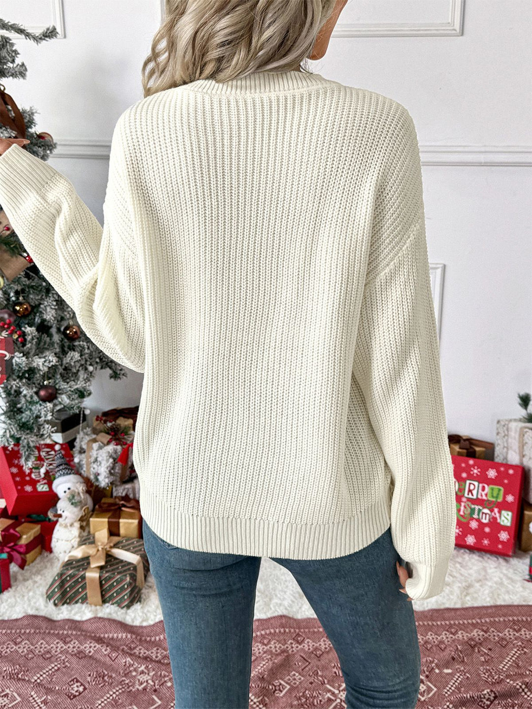 White 1980s Christmas Plaid Bow Round Neck Sweater - vintage fashion, style, pure white