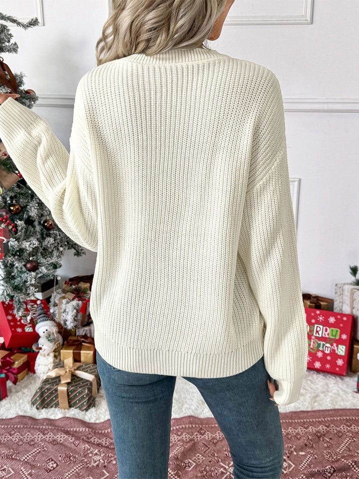 White 1980s Christmas Plaid Bow Round Neck Sweater - vintage fashion, style, pure white