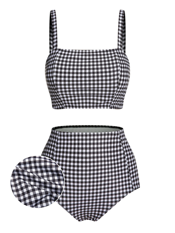White&amp;Black 1940s Plaid Suspenders Swimsuit: timeless style reimagined
