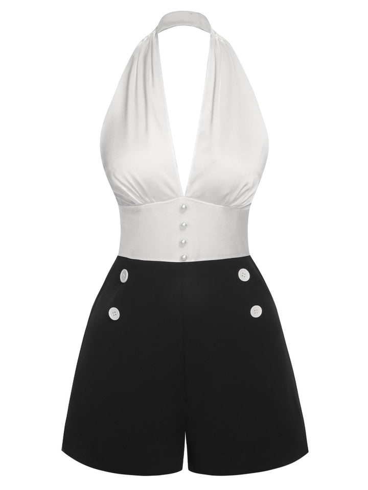 1950s DeepV Halter Romper | 1950s | vintage romper, retro jumpsuit