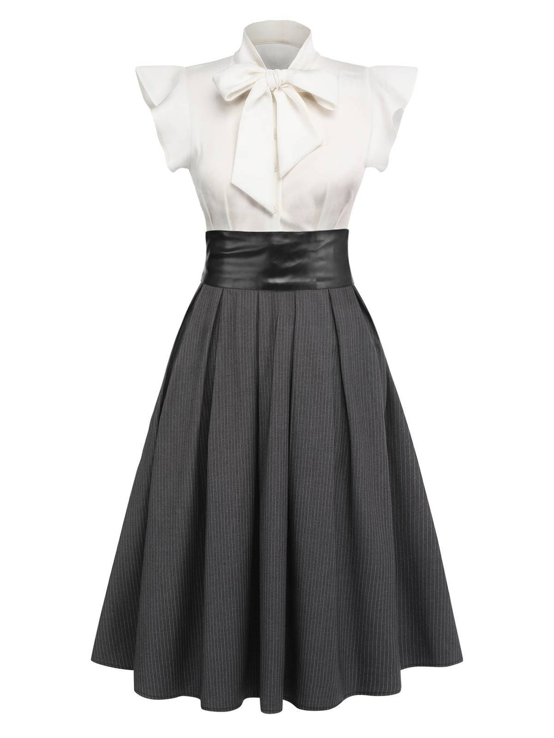 White &amp; Gray 1950s Lace-Up Swing Dress, vintage dress, retro fashion, rockabilly, pin-up fashion - perfect for women who love vintage and retro fashion